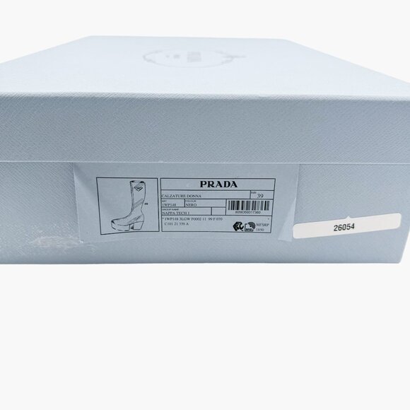 Prada Triangle Logo Platform Boots EU 39 US 9 Black Stretch Nappa Tech Mid Calf - Picture 16 of 16